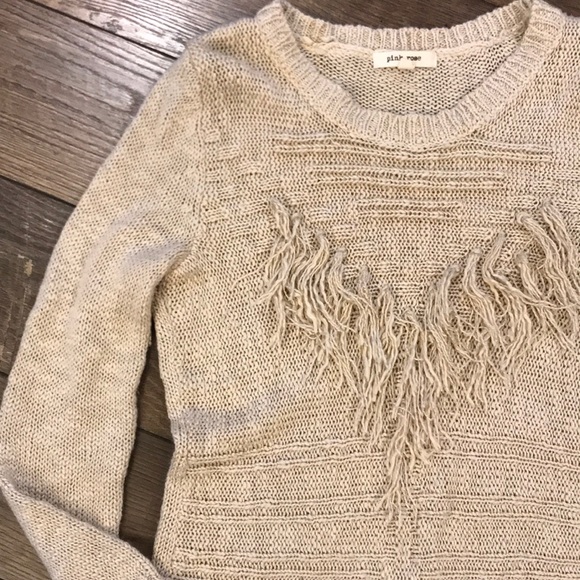 Pink Rose Sweaters - Fringe Cream Sweater